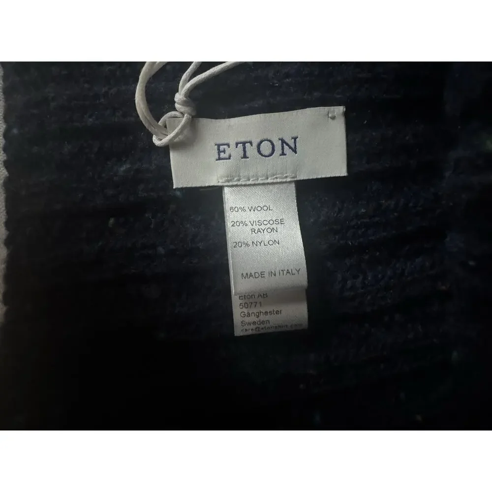 NWT Eton Navy Blue Donegal Leather Logo Patch Wool Beanie $150.00 *2026 Style*
